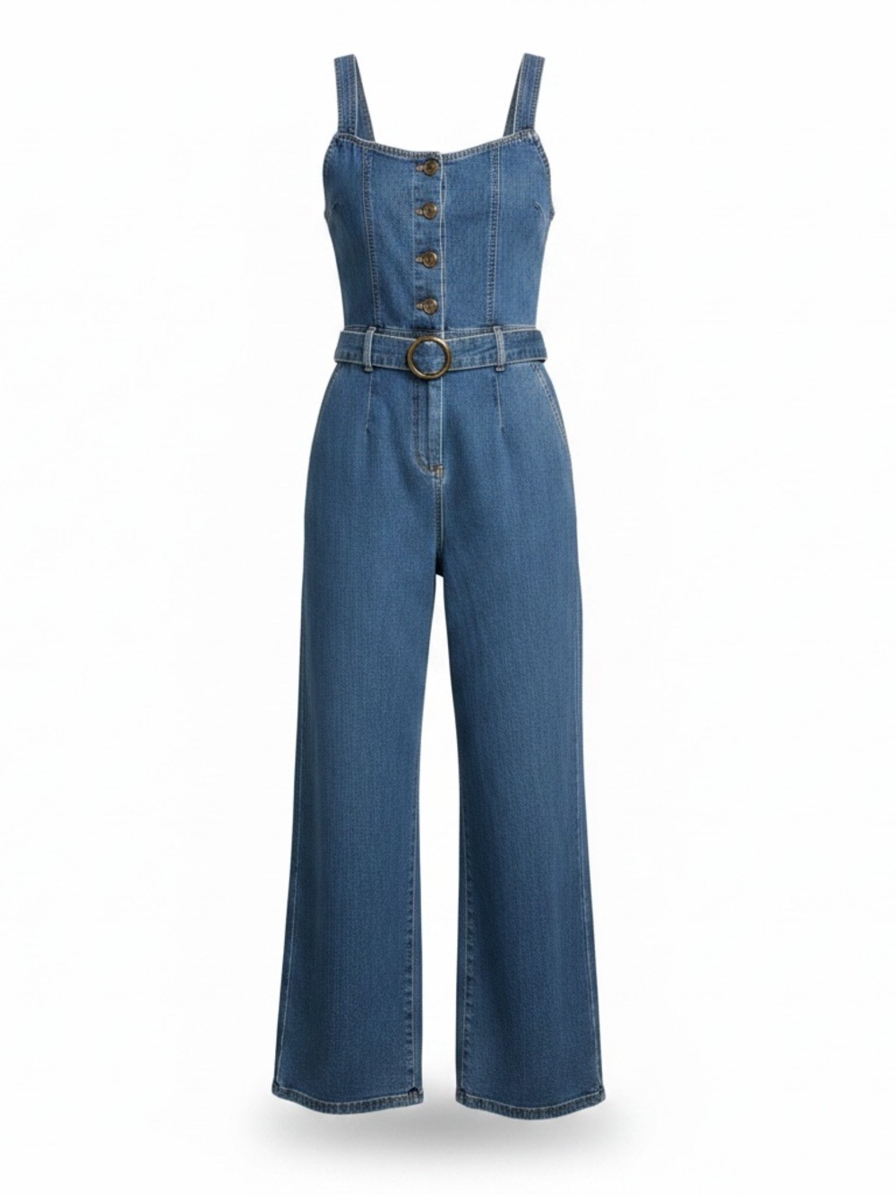 Sincerely Jules Blue Denim Belted Wide-Leg Overalls - Picture 1 of 3